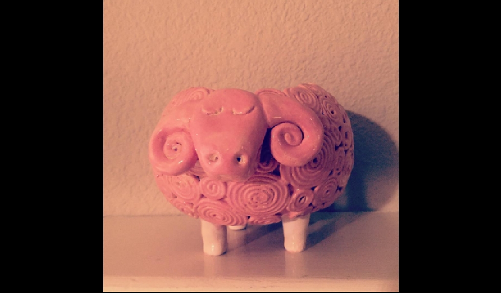 Pink handmade ceramic sheep cup